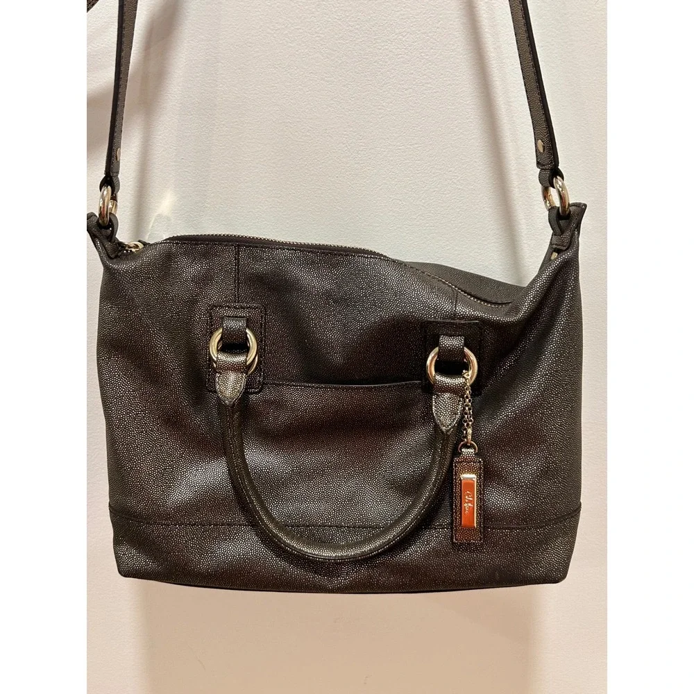 Cole Haan Metallic Shimmer Leather Satchel Crossbody Bag Brown Gold